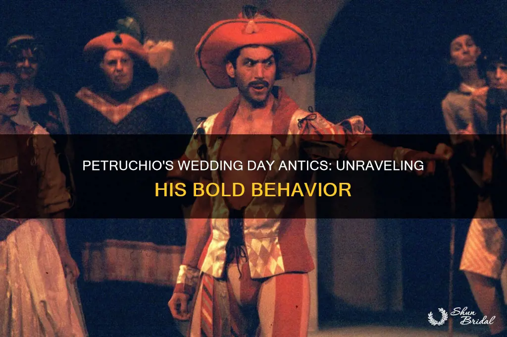 why does petruchio act on his wedding day