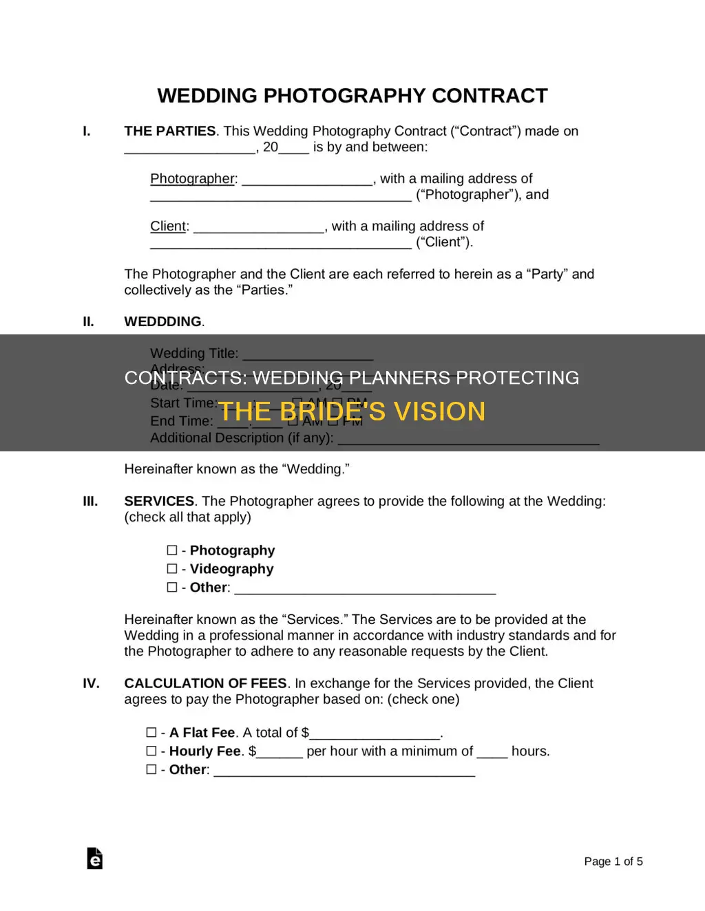 why does wedding planner want brides photography contract